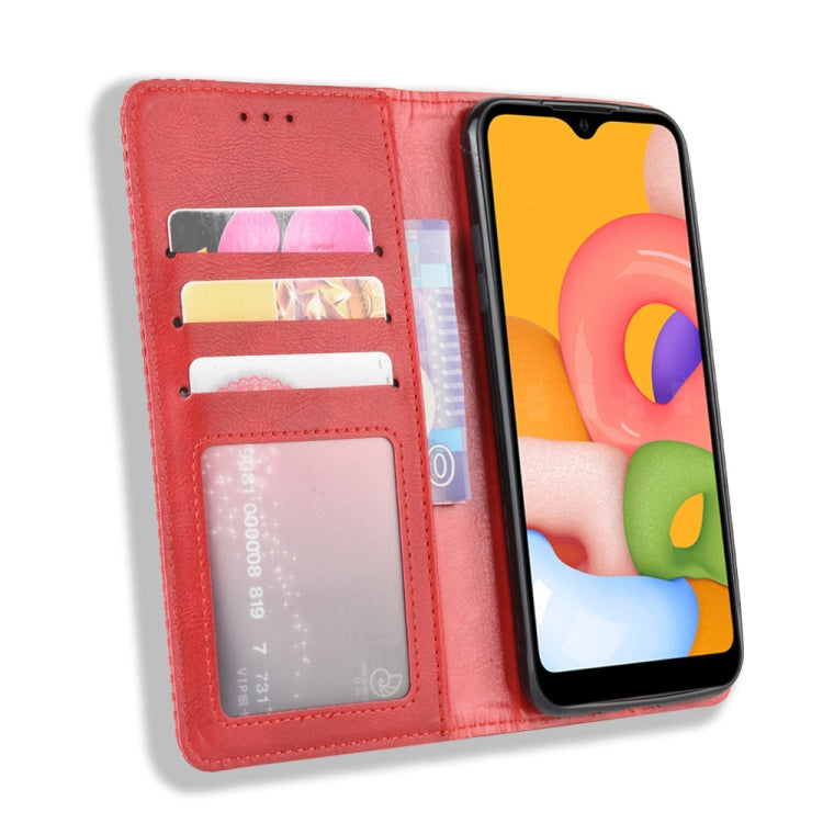 For Galaxy A01 Magnetic Buckle Retro Crazy Horse Texture Horizontal Flip Leather Case with Holder & Card Slots & Photo Frame