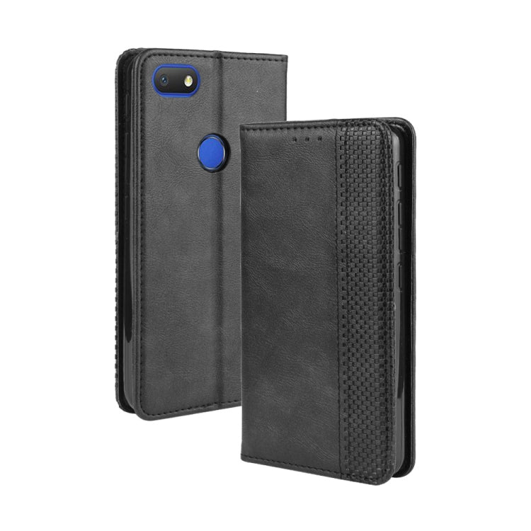 For Alcatel 1V (2019) with Fingerprint Hole Magnetic Buckle Retro Crazy Horse Texture Horizontal Flip Leather Case with Holder & Card Slots & Photo Frame