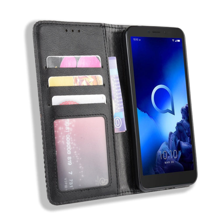 For Alcatel 1V (2019) with Fingerprint Hole Magnetic Buckle Retro Crazy Horse Texture Horizontal Flip Leather Case with Holder & Card Slots & Photo Frame