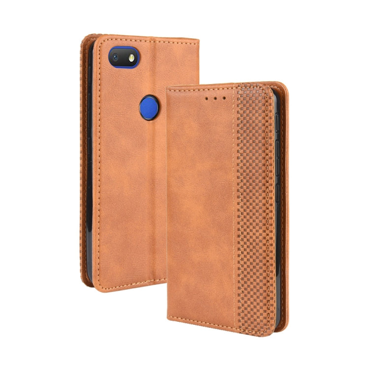 For Alcatel 1V (2019) with Fingerprint Hole Magnetic Buckle Retro Crazy Horse Texture Horizontal Flip Leather Case with Holder & Card Slots & Photo Frame