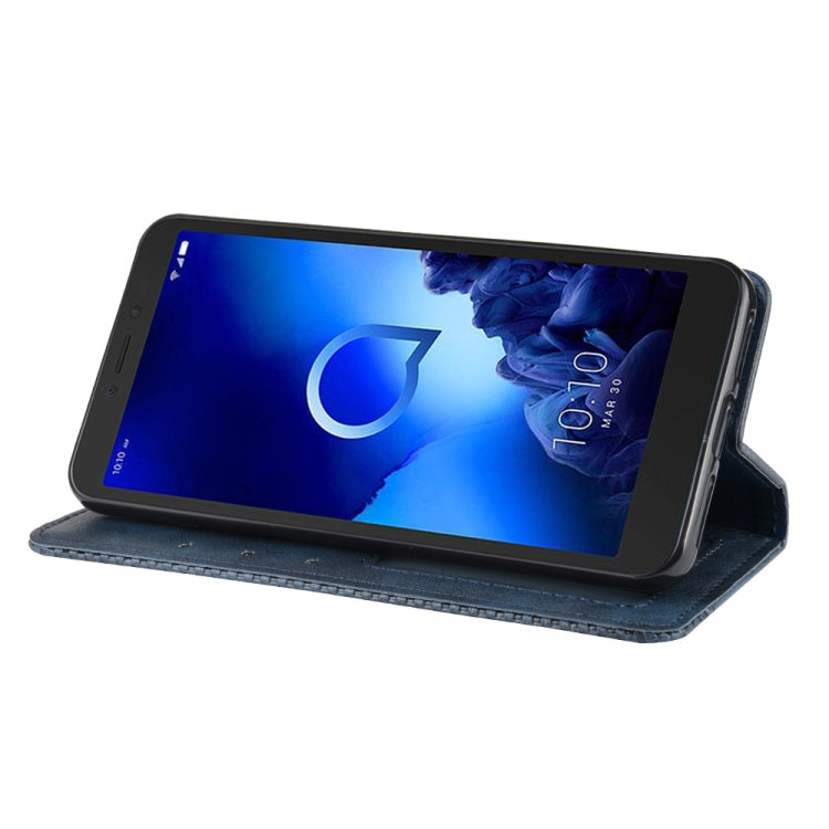 For Alcatel 1V (2019) with Fingerprint Hole Magnetic Buckle Retro Crazy Horse Texture Horizontal Flip Leather Case with Holder & Card Slots & Photo Frame