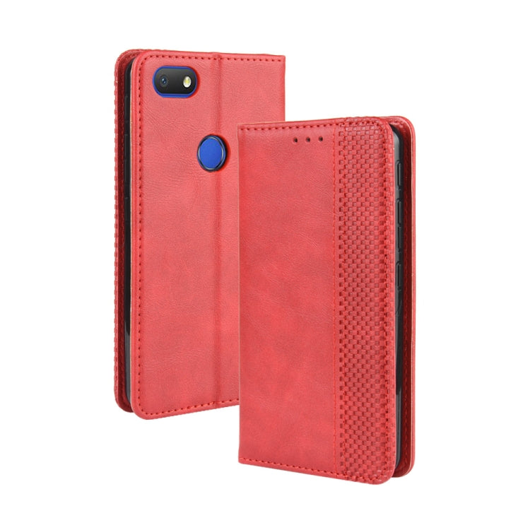 For Alcatel 1V (2019) with Fingerprint Hole Magnetic Buckle Retro Crazy Horse Texture Horizontal Flip Leather Case with Holder & Card Slots & Photo Frame