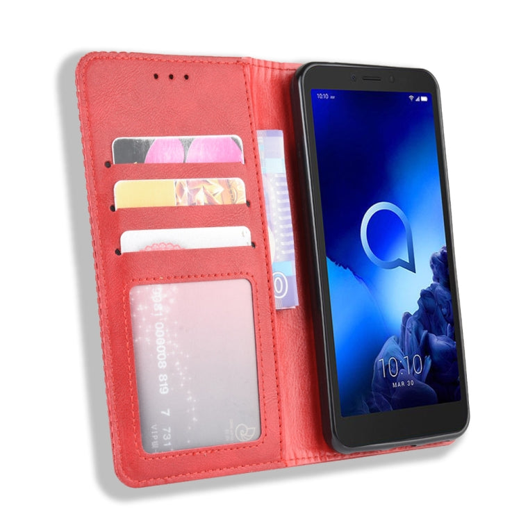 For Alcatel 1V (2019) with Fingerprint Hole Magnetic Buckle Retro Crazy Horse Texture Horizontal Flip Leather Case with Holder & Card Slots & Photo Frame