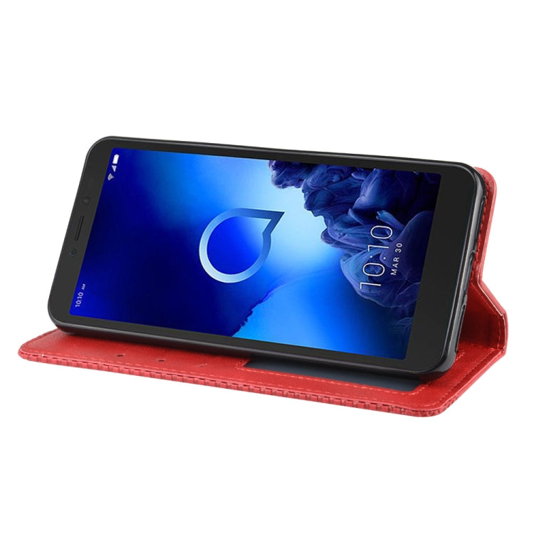 For Alcatel 1V (2019) with Fingerprint Hole Magnetic Buckle Retro Crazy Horse Texture Horizontal Flip Leather Case with Holder & Card Slots & Photo Frame