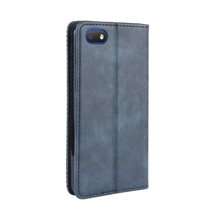 For Alcatel 1V (2019) without Fingerprint Hole Magnetic Buckle Retro Crazy Horse Texture Horizontal Flip Leather Case with Holder & Card Slots & Photo Frame(Blue)
