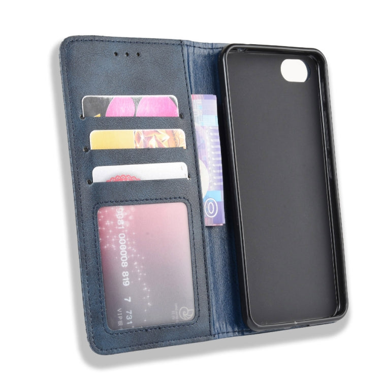 For Alcatel 1V (2019) without Fingerprint Hole Magnetic Buckle Retro Crazy Horse Texture Horizontal Flip Leather Case with Holder & Card Slots & Photo Frame(Blue)