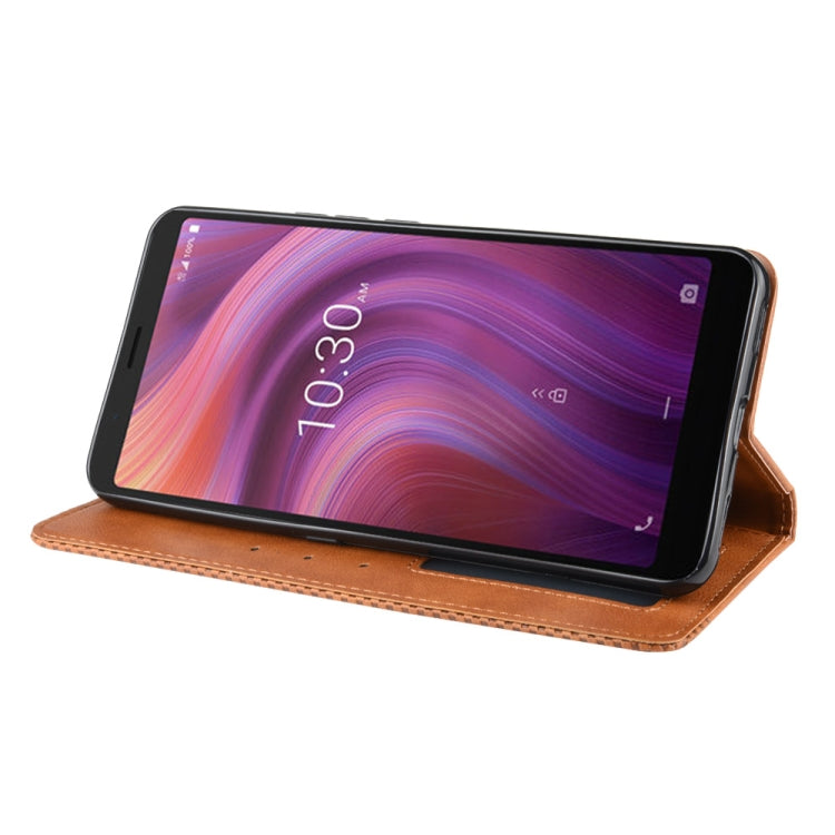 For Alcatel 3V (2019) Magnetic Buckle Retro Crazy Horse Texture Horizontal Flip Leather Case with Holder & Card Slots & Photo Frame