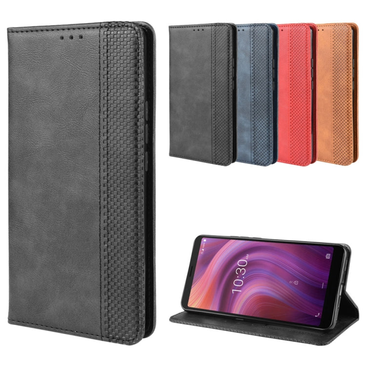 For Alcatel 3V (2019) Magnetic Buckle Retro Crazy Horse Texture Horizontal Flip Leather Case with Holder & Card Slots & Photo Frame