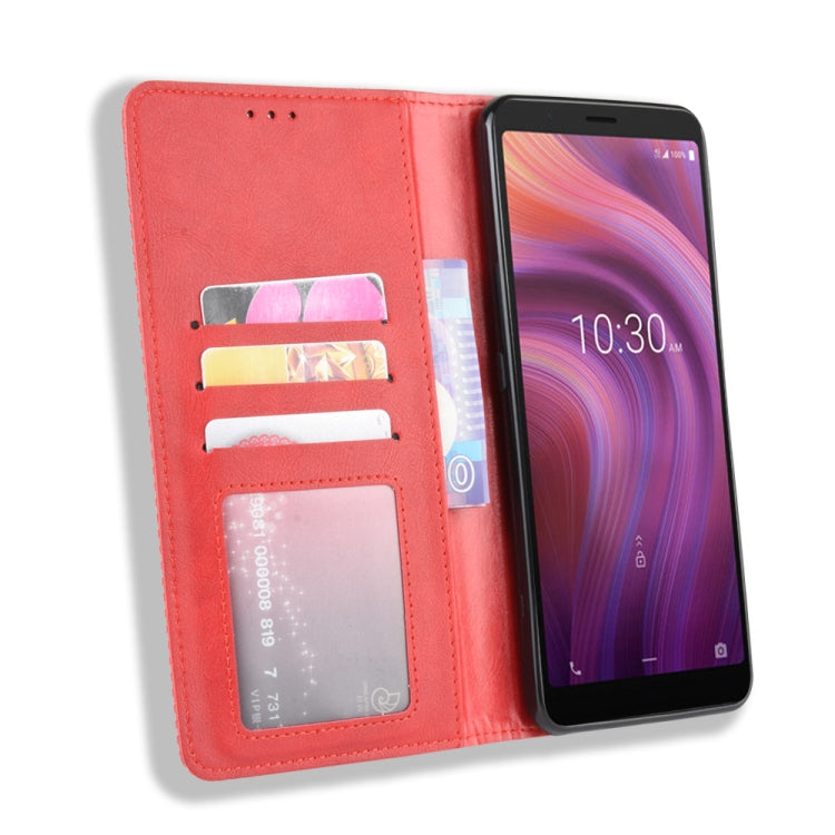 For Alcatel 3V (2019) Magnetic Buckle Retro Crazy Horse Texture Horizontal Flip Leather Case with Holder & Card Slots & Photo Frame