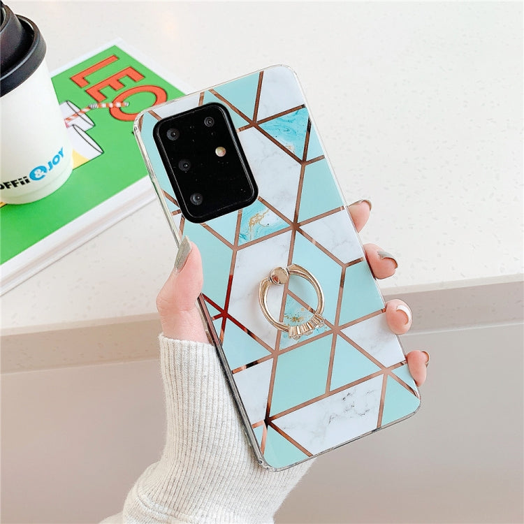 For Galaxy S20 Plus Plating Colorful Geometric Pattern Mosaic Marble TPU Mobile Phone Case Rhinestone Stand Ring