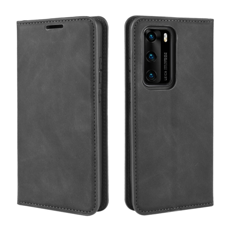 For Huawei P40 Retro-skin Business Magnetic Suction Leather Case with Holder & Card Slots & Wallet