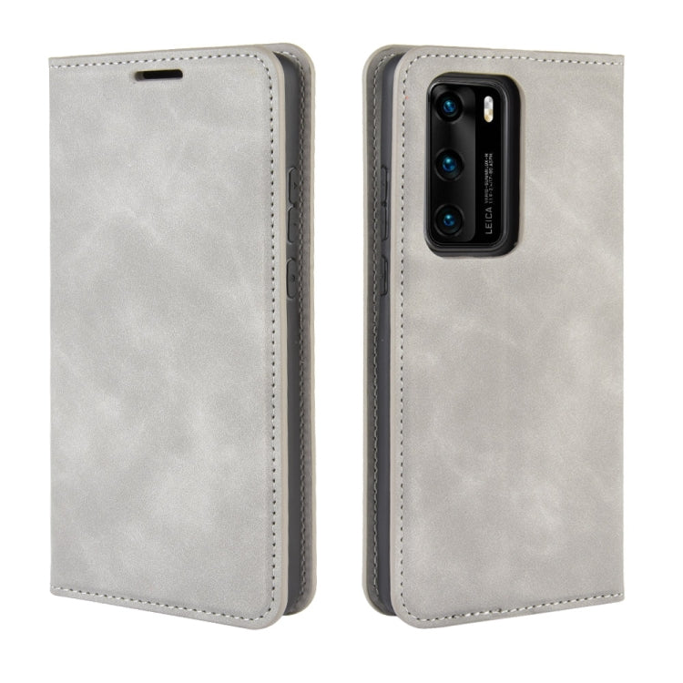For Huawei P40 Retro-skin Business Magnetic Suction Leather Case with Holder & Card Slots & Wallet