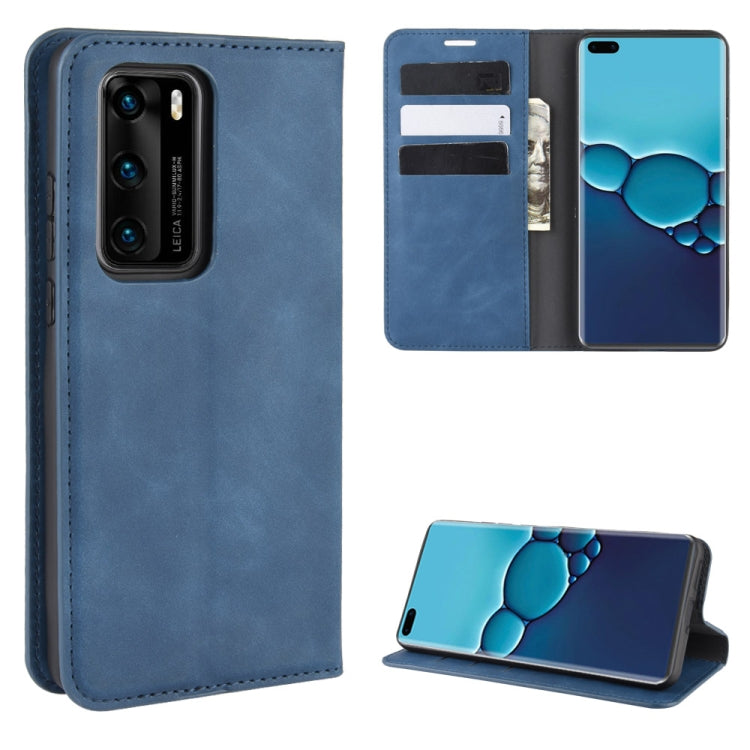 For Huawei P40 Retro-skin Business Magnetic Suction Leather Case with Holder & Card Slots & Wallet