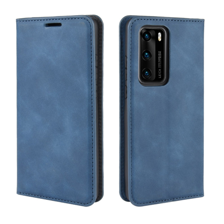 For Huawei P40 Retro-skin Business Magnetic Suction Leather Case with Holder & Card Slots & Wallet