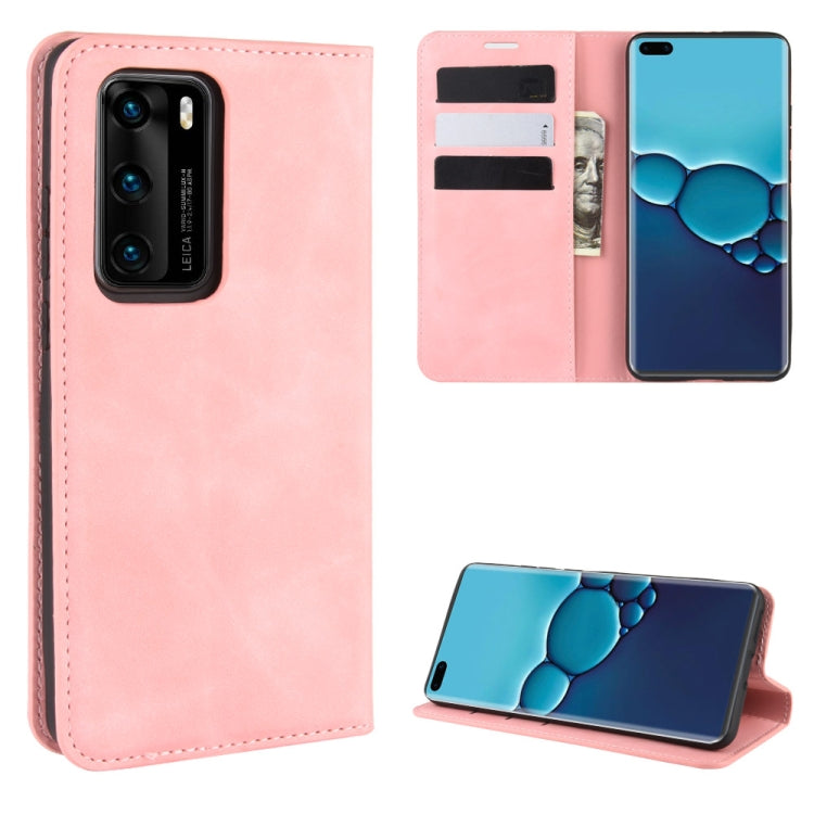 For Huawei P40 Retro-skin Business Magnetic Suction Leather Case with Holder & Card Slots & Wallet