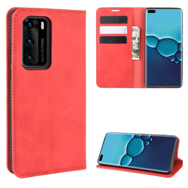 For Huawei P40 Retro-skin Business Magnetic Suction Leather Case with Holder & Card Slots & Wallet