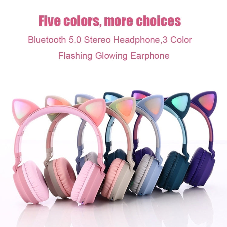 BT028C Cute Cat Ear Bluetooth 5.0 Headphones Foldable Wireless Headphone with Mic (Red)
