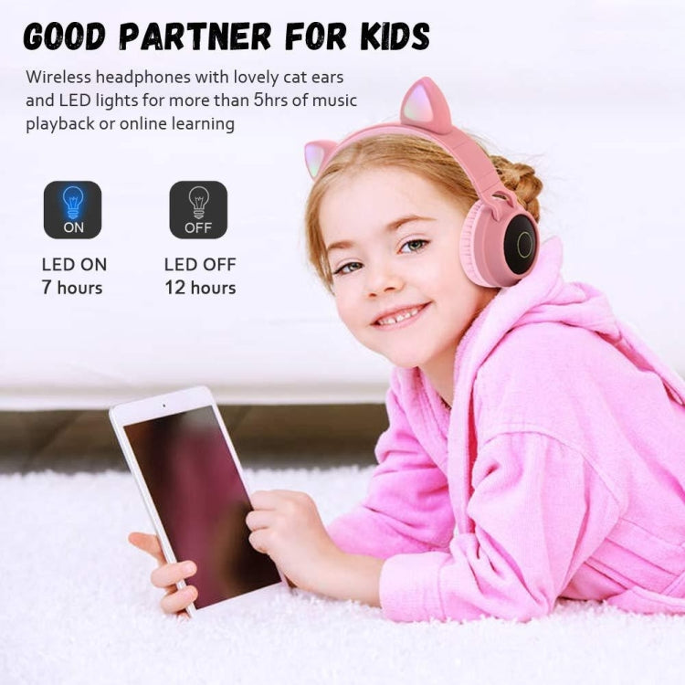 BT028C Cute Cat Ear Bluetooth 5.0 Headphones Foldable Wireless Headphone with Mic (Red)