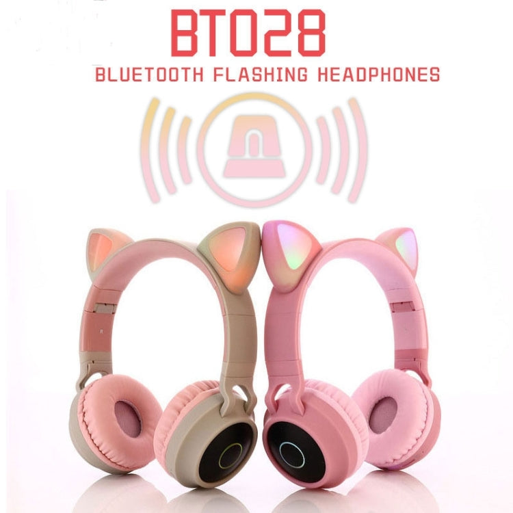 BT028C Cute Cat Ear Bluetooth 5.0 Headphones Foldable Wireless Headphone with Mic (Red)