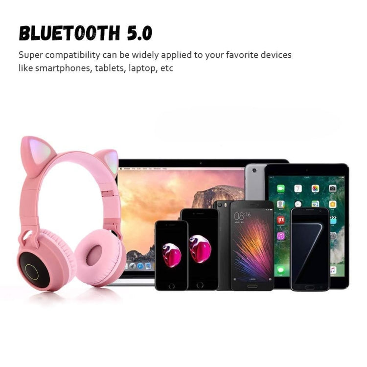 BT028C Cute Cat Ear Bluetooth 5.0 Headphones Foldable Wireless Headphone with Mic (Red)