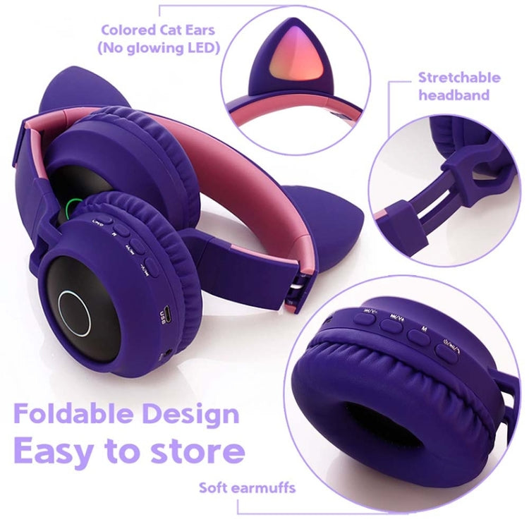 BT028C Cute Cat Ear Bluetooth 5.0 Headphones Foldable Wireless Headphone with Mic (Red)