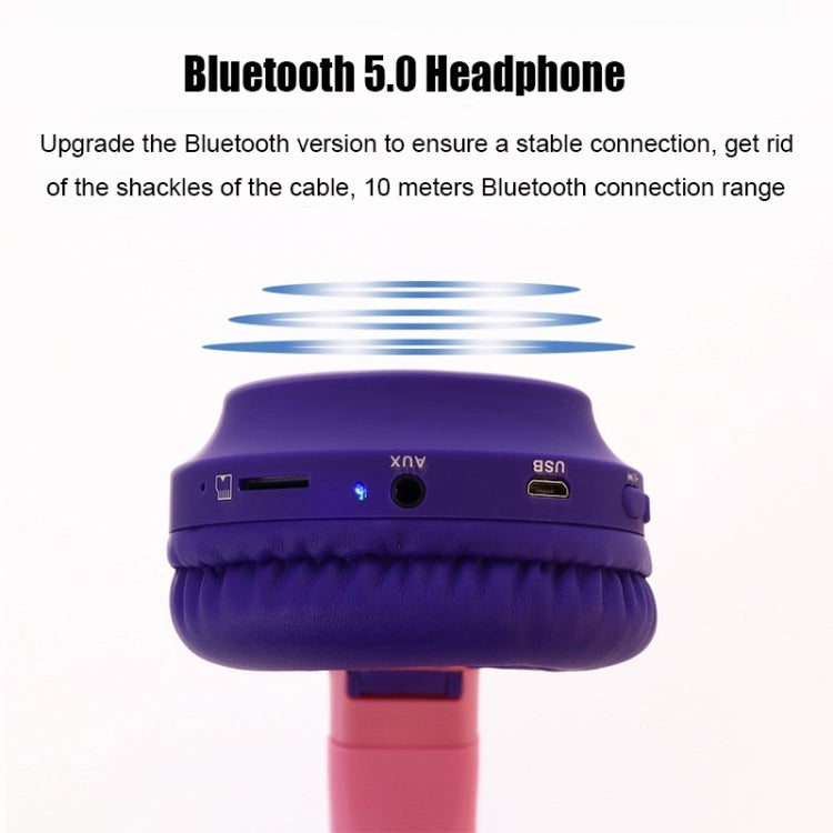 BT028C Cute Cat Ear Bluetooth 5.0 Headphones Foldable Wireless Headphone with Mic (Red)