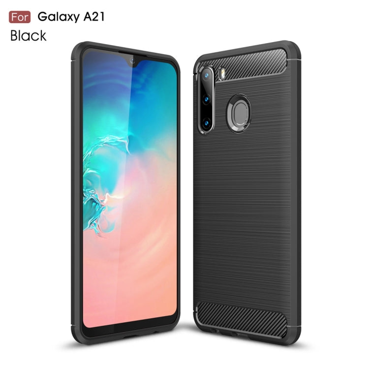 For Galaxy A21 Brushed Texture Carbon Fiber TPU Case