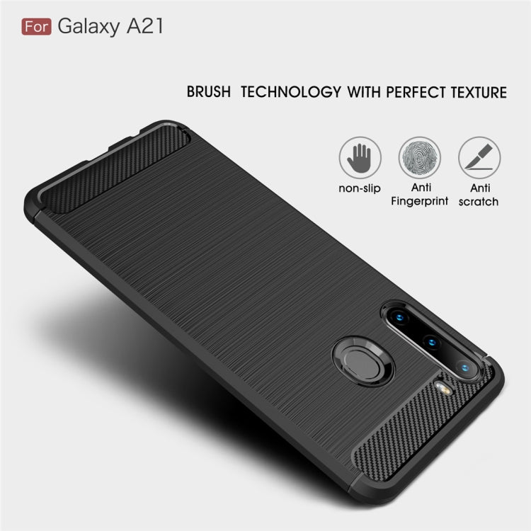 For Galaxy A21 Brushed Texture Carbon Fiber TPU Case