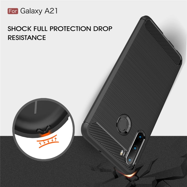 For Galaxy A21 Brushed Texture Carbon Fiber TPU Case