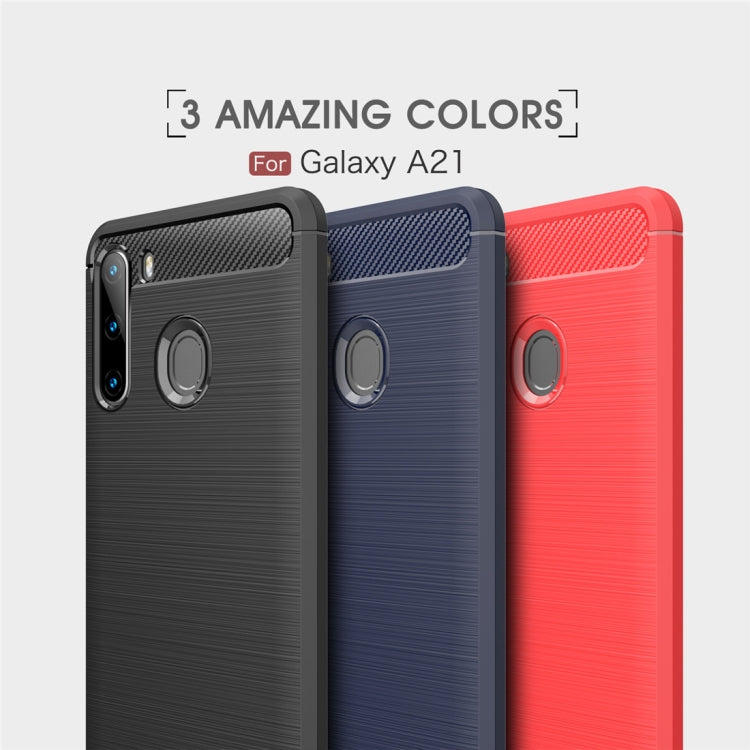 For Galaxy A21 Brushed Texture Carbon Fiber TPU Case