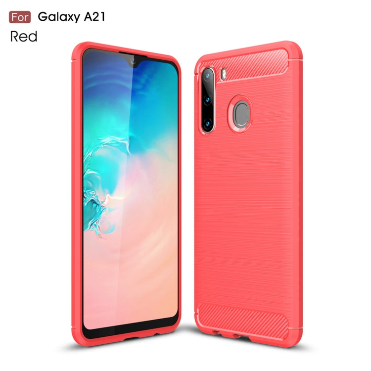 For Galaxy A21 Brushed Texture Carbon Fiber TPU Case