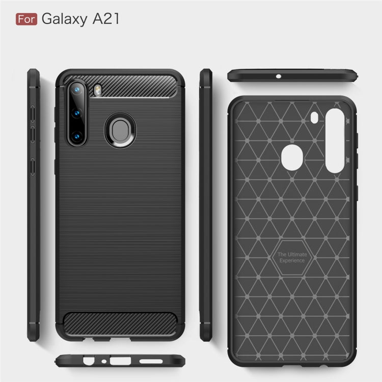 For Galaxy A21 Brushed Texture Carbon Fiber TPU Case