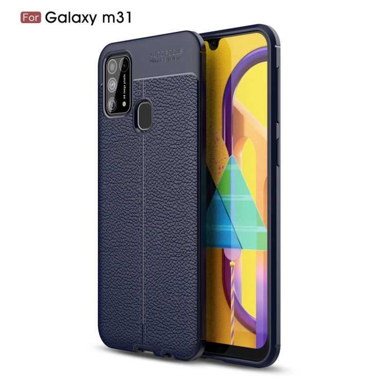 For Galaxy M31 Litchi Texture TPU Shockproof Case(Navy Blue)