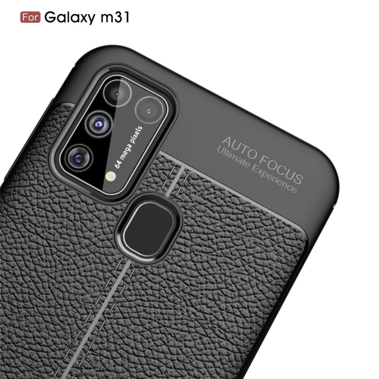 For Galaxy M31 Litchi Texture TPU Shockproof Case(Navy Blue)