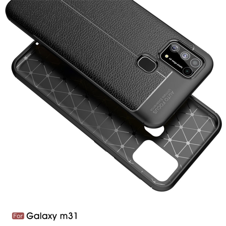 For Galaxy M31 Litchi Texture TPU Shockproof Case(Navy Blue)