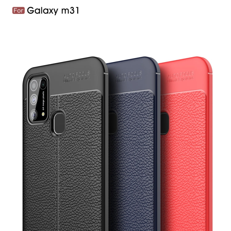 For Galaxy M31 Litchi Texture TPU Shockproof Case(Navy Blue)