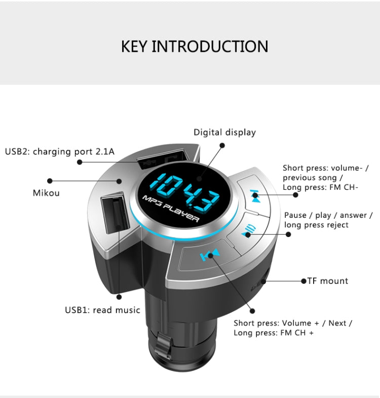 BT17 Car Bluetooth MP3 Player Multi-Function FM Transmitter U Disk Car Charger Car Cigarette Lighter