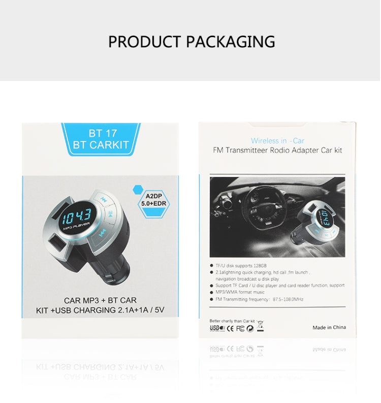 BT17 Car Bluetooth MP3 Player Multi-Function FM Transmitter U Disk Car Charger Car Cigarette Lighter