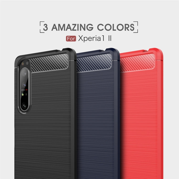 For Sony Xperia 1 II Brushed Texture Carbon Fiber Shockproof TPU Case
