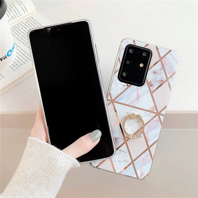For Huawei P40 Plating Colorful Geometric Pattern Mosaic Marble TPU Mobile Phone Case Rhinestone Stand Ring