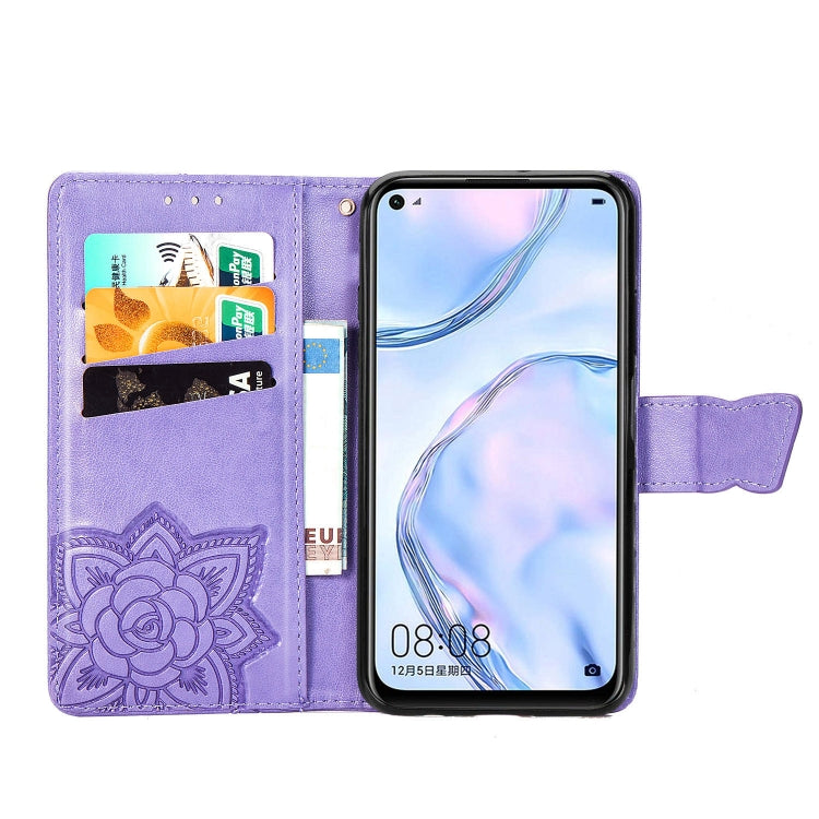 For Huawei Nova 6 SE Butterfly Love Flower Embossed Horizontal Flip Leather Case with Bracket / Card Slot / Wallet / Lanyard