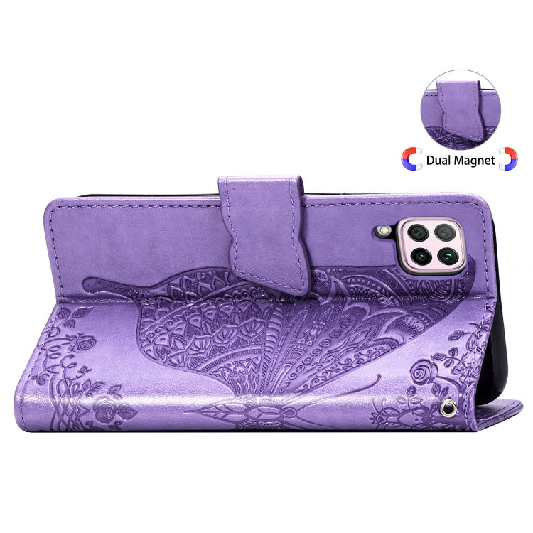 For Huawei Nova 6 SE Butterfly Love Flower Embossed Horizontal Flip Leather Case with Bracket / Card Slot / Wallet / Lanyard