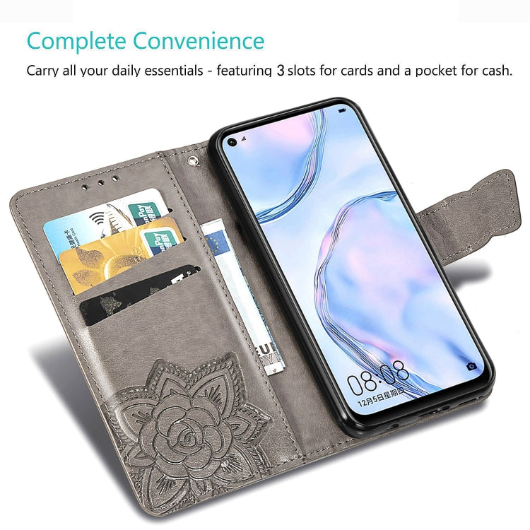 For Huawei Nova 6 SE Butterfly Love Flower Embossed Horizontal Flip Leather Case with Bracket / Card Slot / Wallet / Lanyard