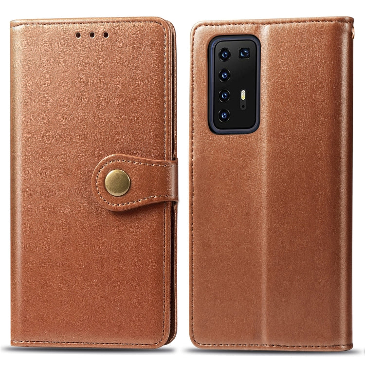 For Huawei P40 Pro Retro Solid Color Leather Buckle Phone Case with Lanyard & Photo Frame & Card Slot & Wallet & Stand Function