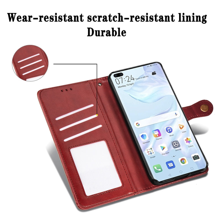 For Huawei P40 Pro Retro Solid Color Leather Buckle Phone Case with Lanyard & Photo Frame & Card Slot & Wallet & Stand Function