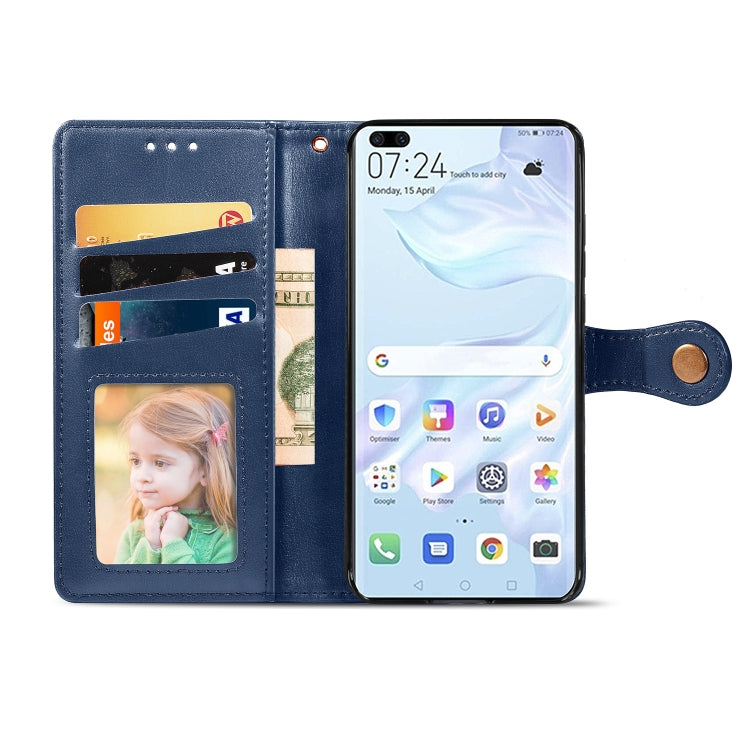 For Huawei P40 Pro Retro Solid Color Leather Buckle Phone Case with Lanyard & Photo Frame & Card Slot & Wallet & Stand Function