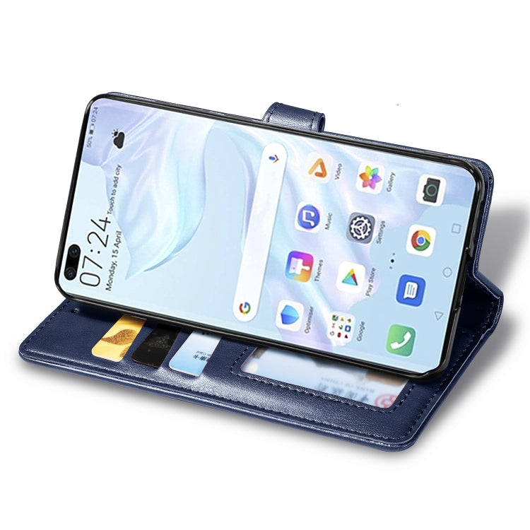 For Huawei P40 Pro Retro Solid Color Leather Buckle Phone Case with Lanyard & Photo Frame & Card Slot & Wallet & Stand Function