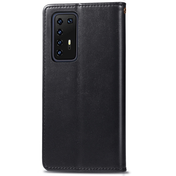 For Huawei P40 Pro Retro Solid Color Leather Buckle Phone Case with Lanyard & Photo Frame & Card Slot & Wallet & Stand Function