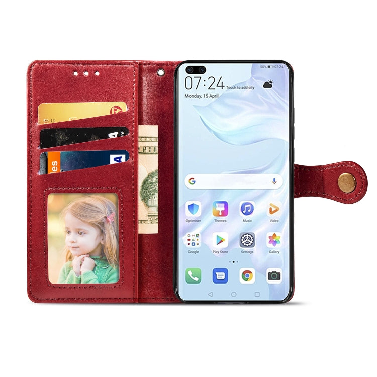 For Huawei P40 Pro Retro Solid Color Leather Buckle Phone Case with Lanyard & Photo Frame & Card Slot & Wallet & Stand Function
