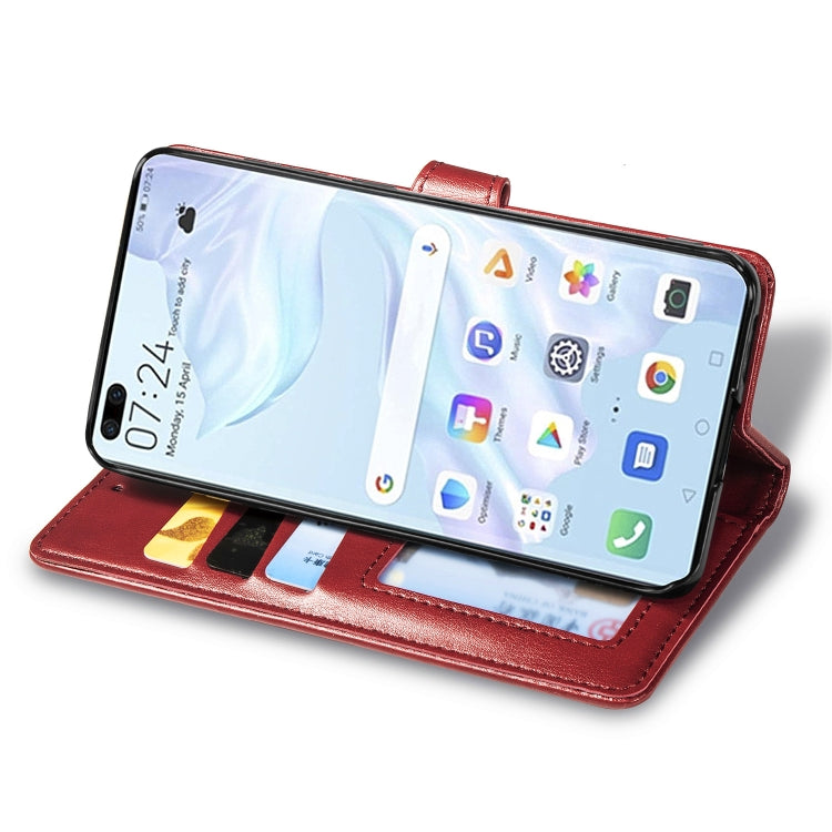 For Huawei P40 Pro Retro Solid Color Leather Buckle Phone Case with Lanyard & Photo Frame & Card Slot & Wallet & Stand Function